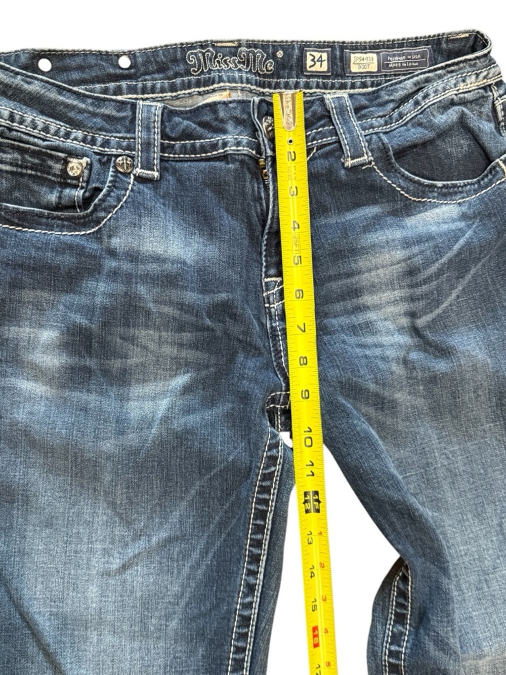 Miss Me Blue Stretch Denim Bootcut Jeans with Silver Embroidered Wing Pockets 34 - Picture 8 of 16